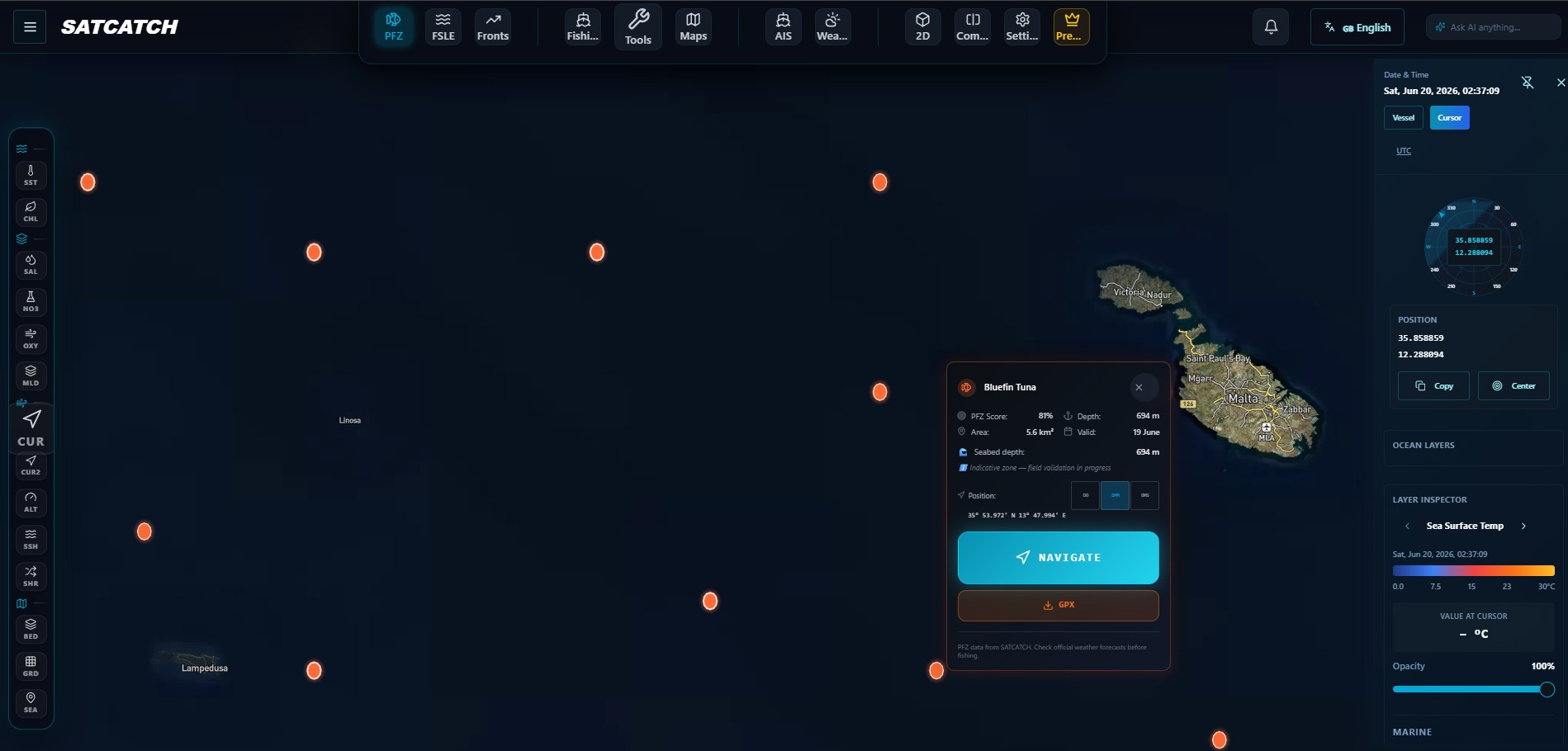 SATCATCH PFZ zones overlaid